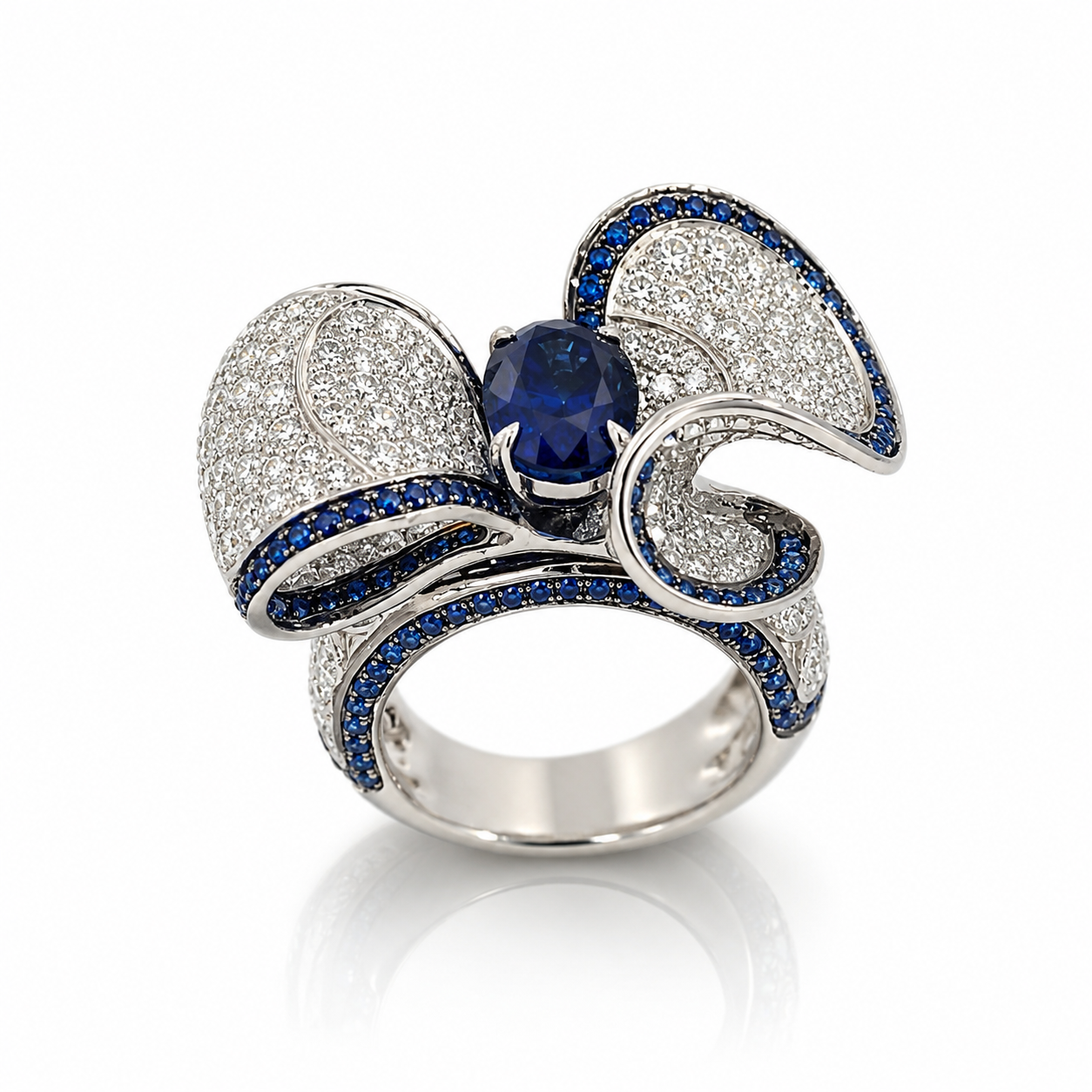 White Gold Sapphire and Diamond Ring