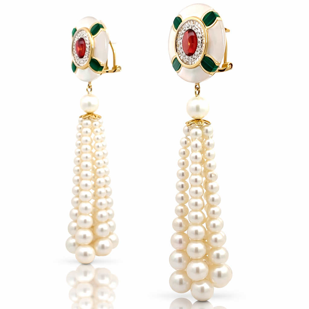 Malachite, Mother of pearl and Diamond Necklace