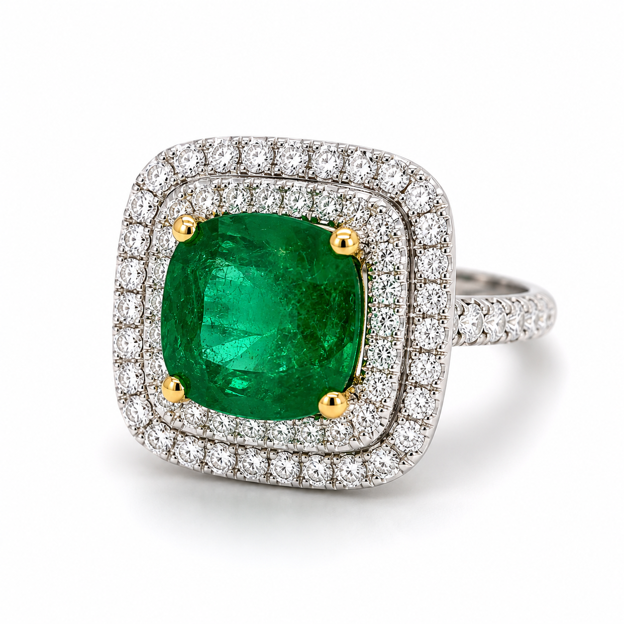 White Gold Emerald and Diamond Ring