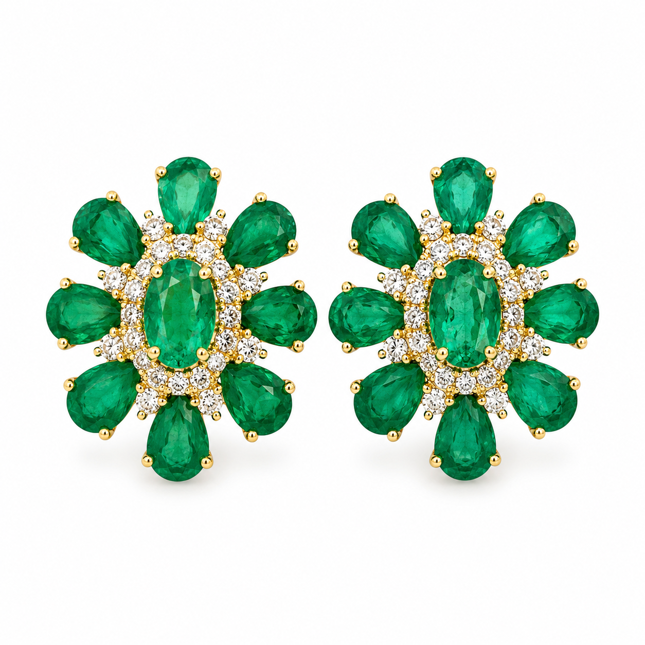 Yellow Gold Emerald and Diamond Earrings