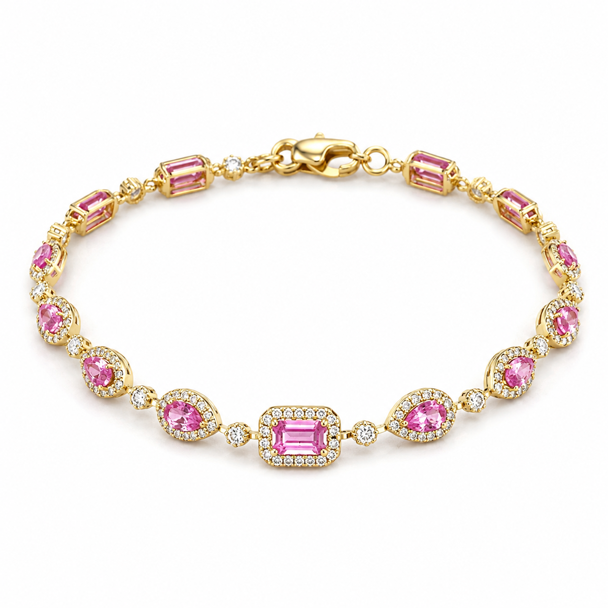 Yellow Gold Diamond and Pink Sapphire Bracelet