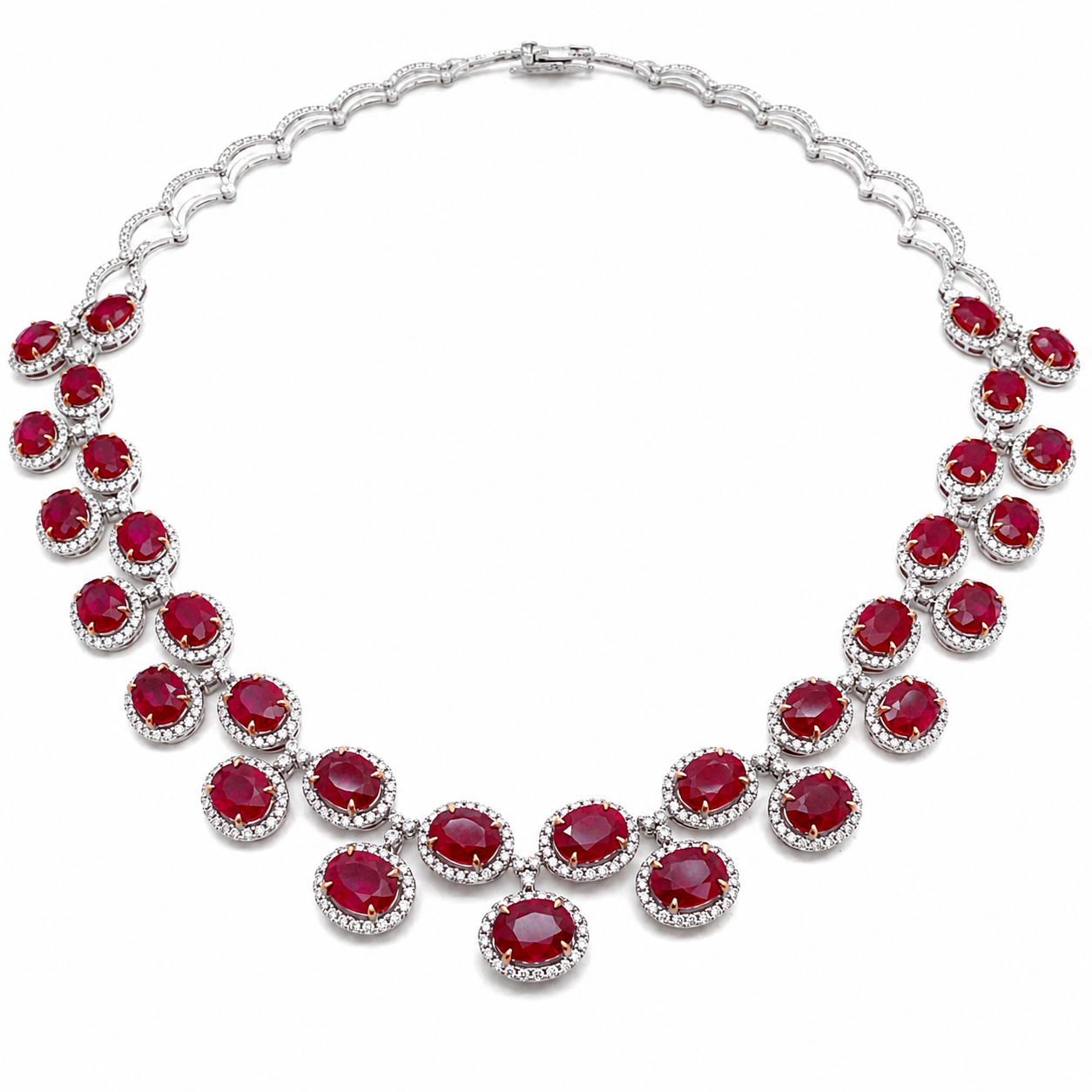 White Gold Ruby and Diamond Necklace