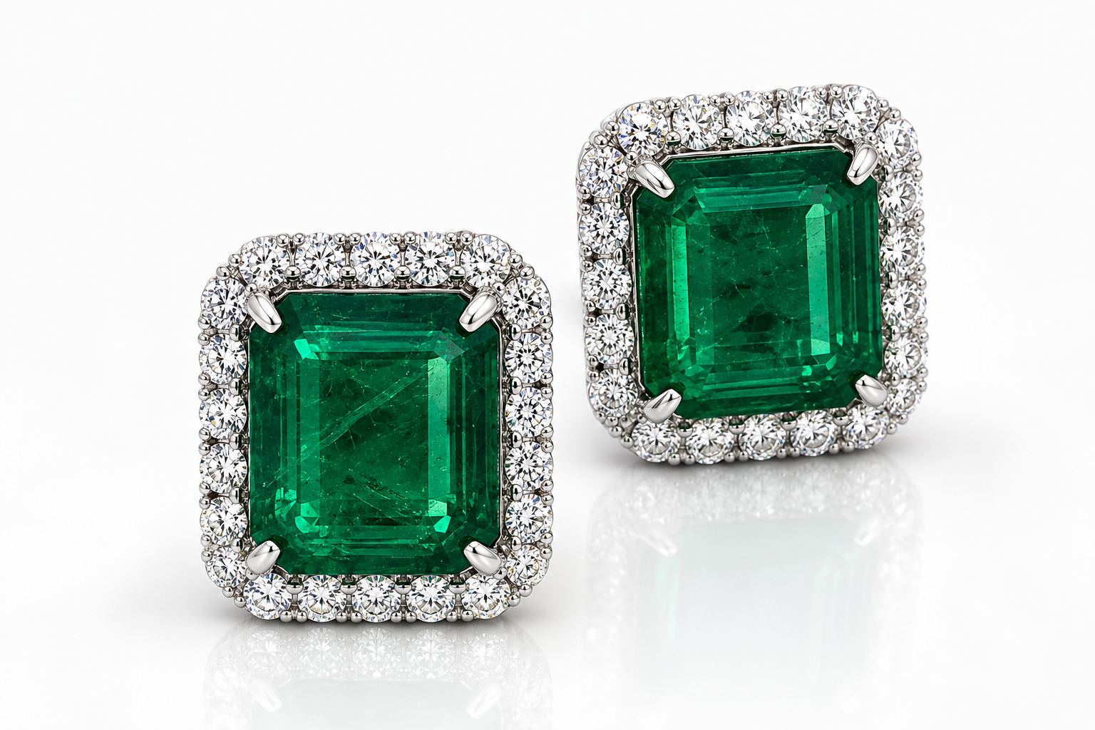 White Gold Emerald and Diamond Earrings