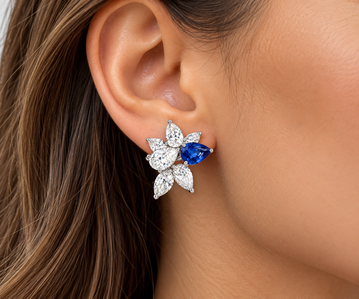 White Gold Sapphire and Diamond Earrings