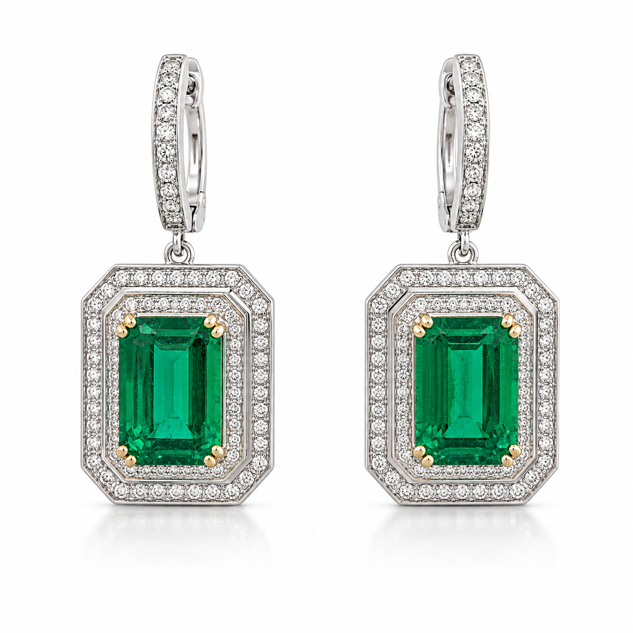 White Gold Emerald and Diamond Earrings