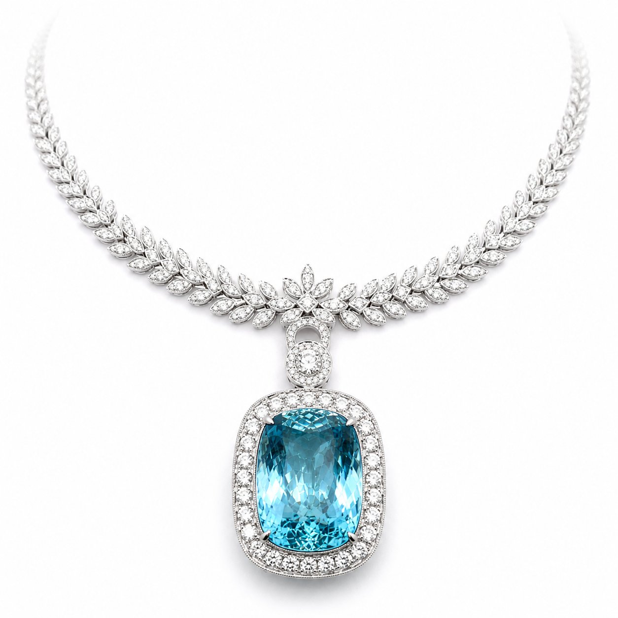 White Gold Aquamarine and Diamond Necklace