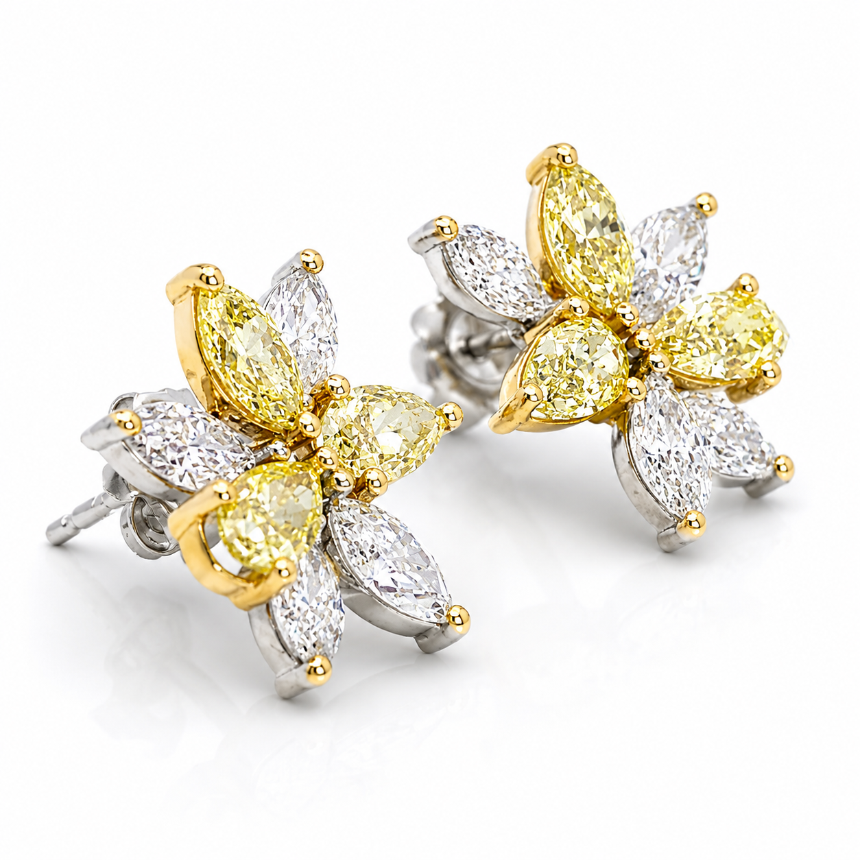White Gold Yellow and White Diamond Earrings