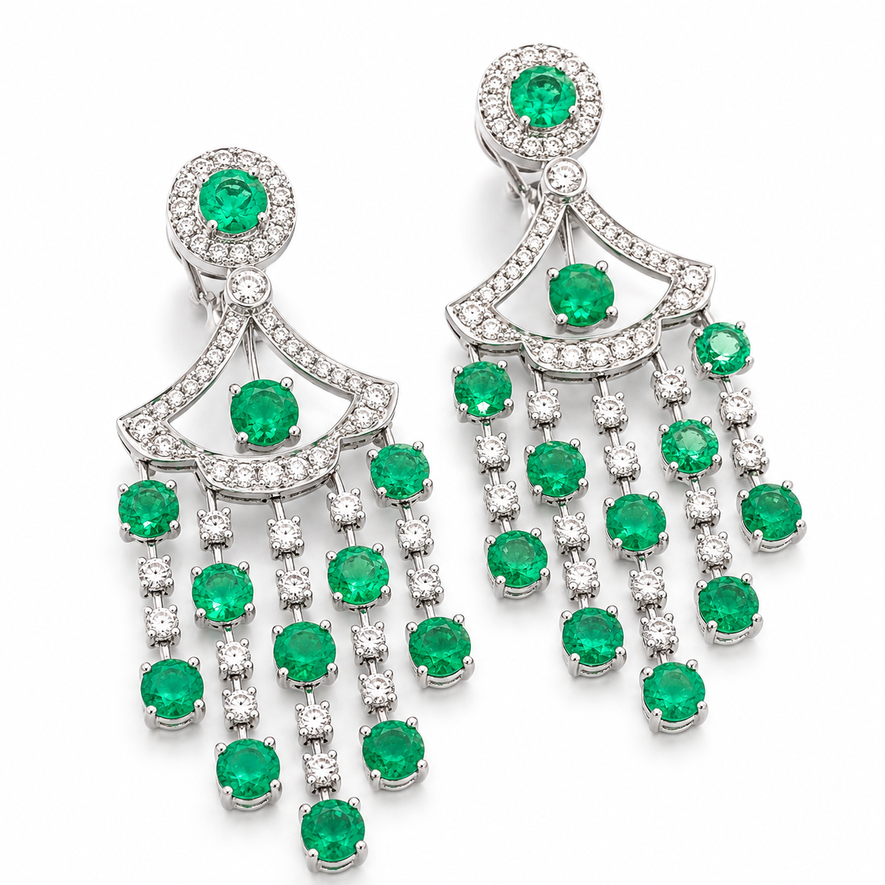 White Gold Diamond and Emerald Earrings