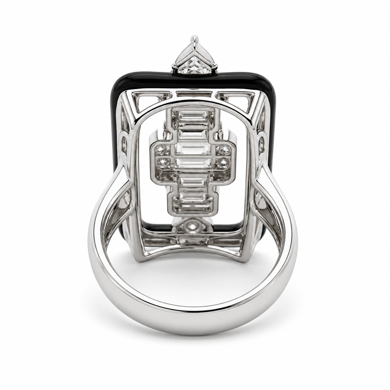 White Gold Diamond Cristal and Onix Ring