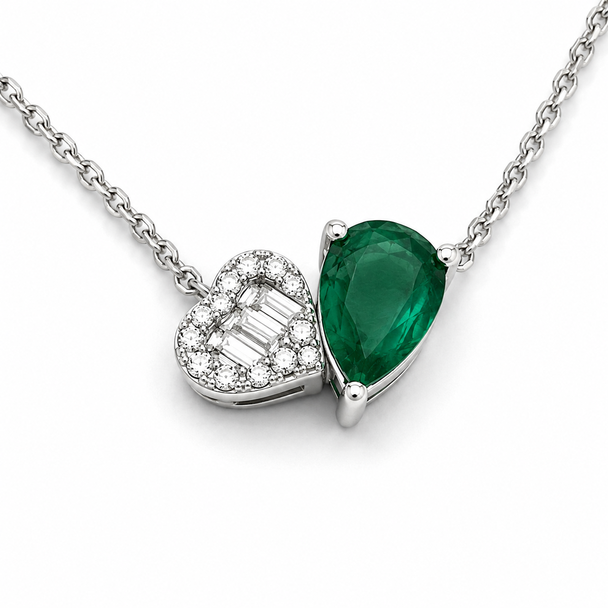 White Gold Emerald and Diamond Necklace