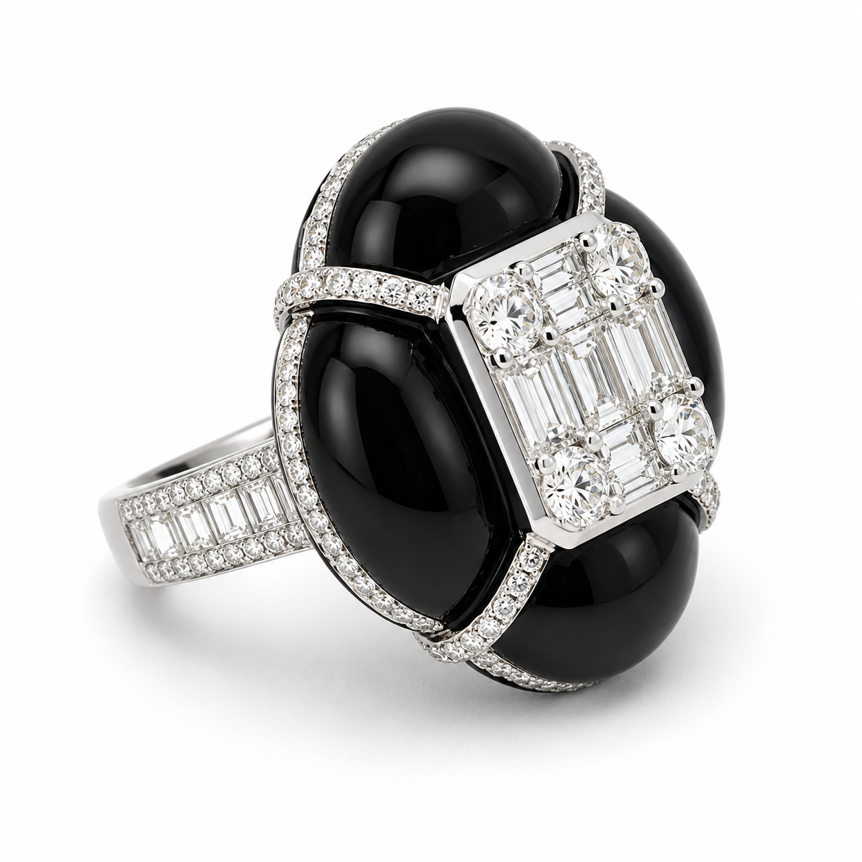 White Gold Diamond and Onix Ring