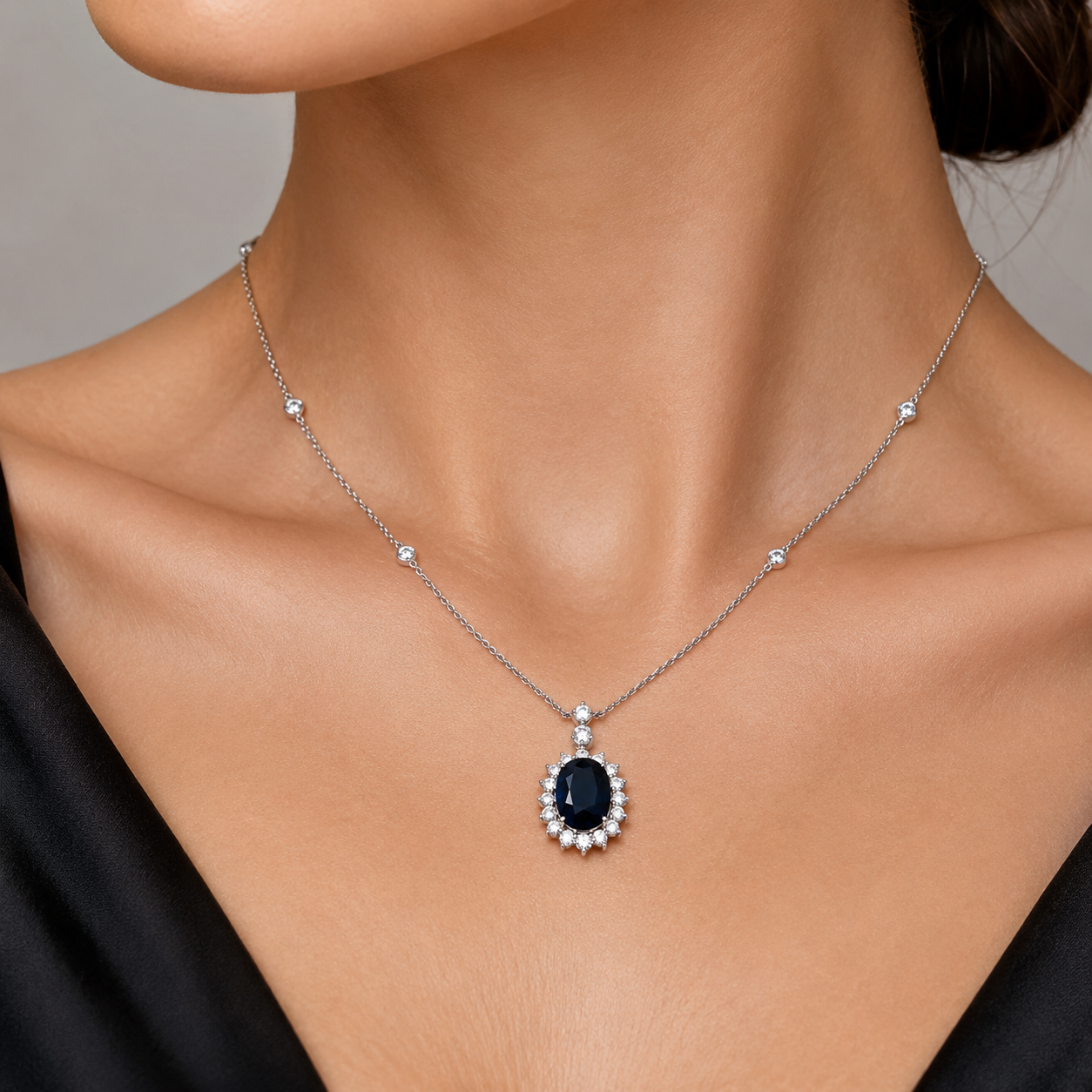 White Gold Sapphire and Diamond Necklace