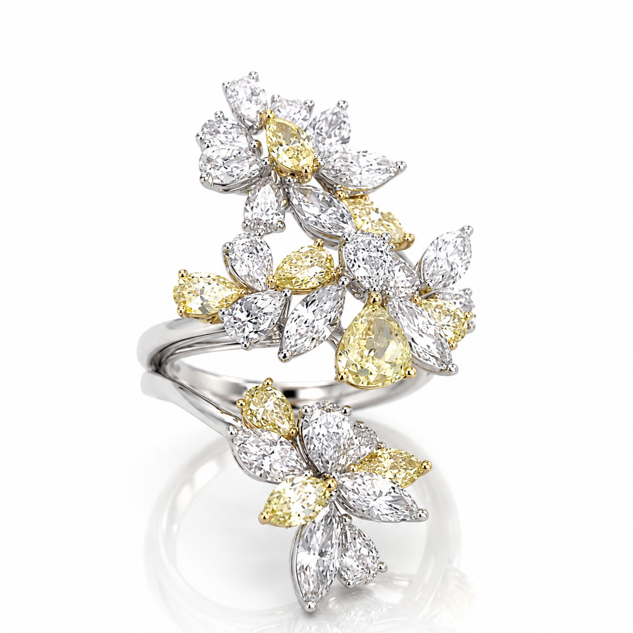 White Gold Yellow and White Diamond Ring
