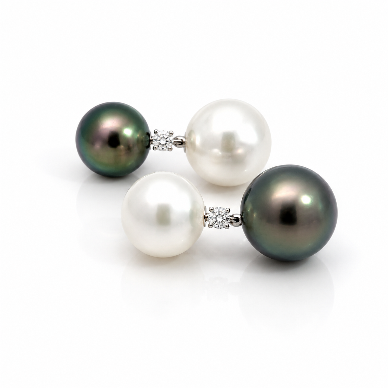 White Gold Pearl and Diamond Earrings