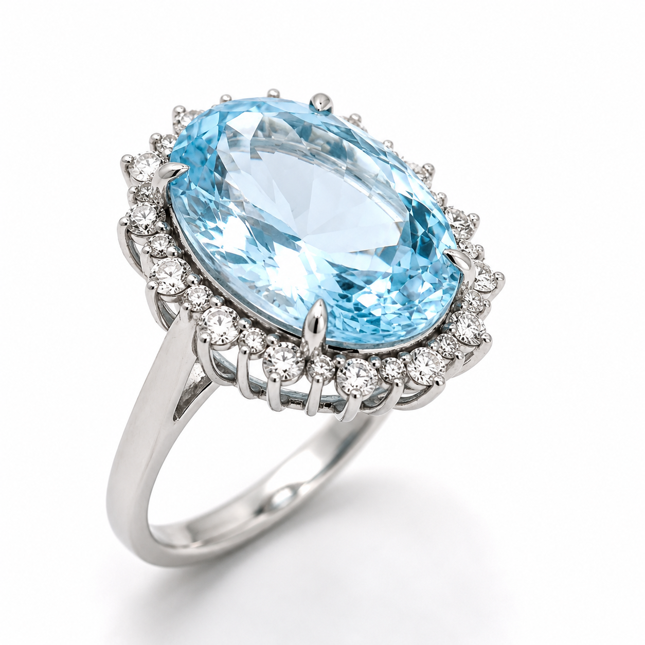 White Gold Aquamarine and Diamond Ring