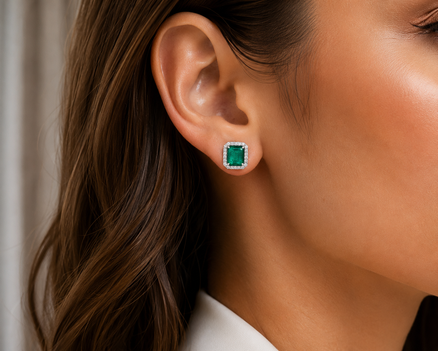 White Gold Emerald and Diamond Earrings