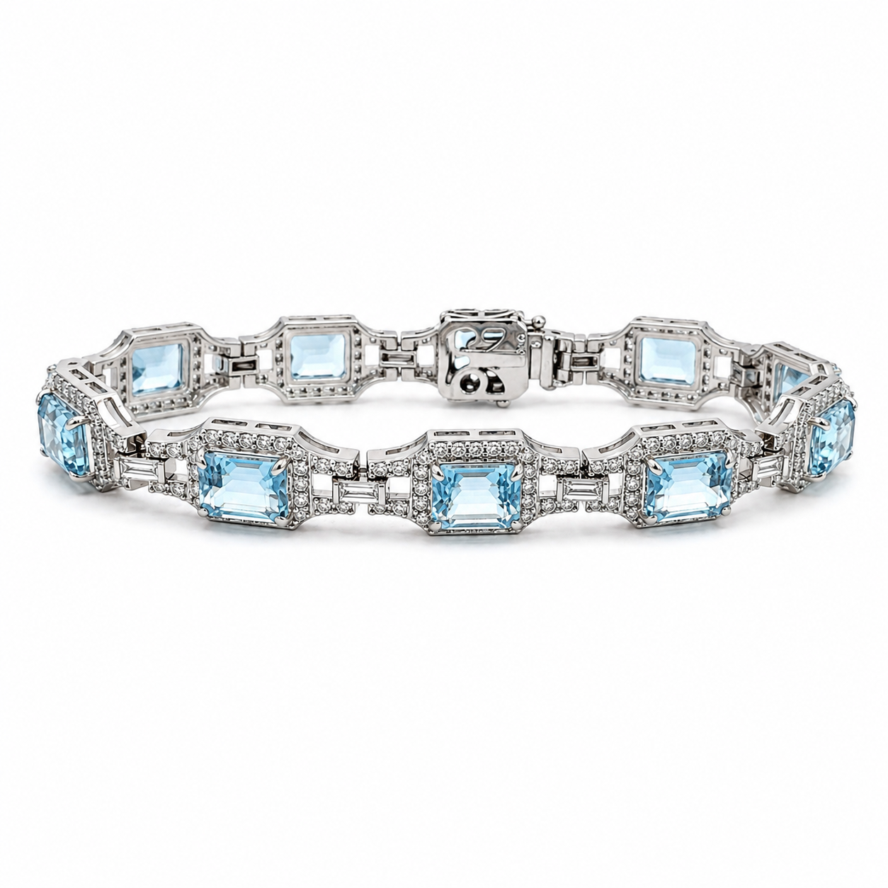 White Gold Aquamarine and Diamond Bracelet