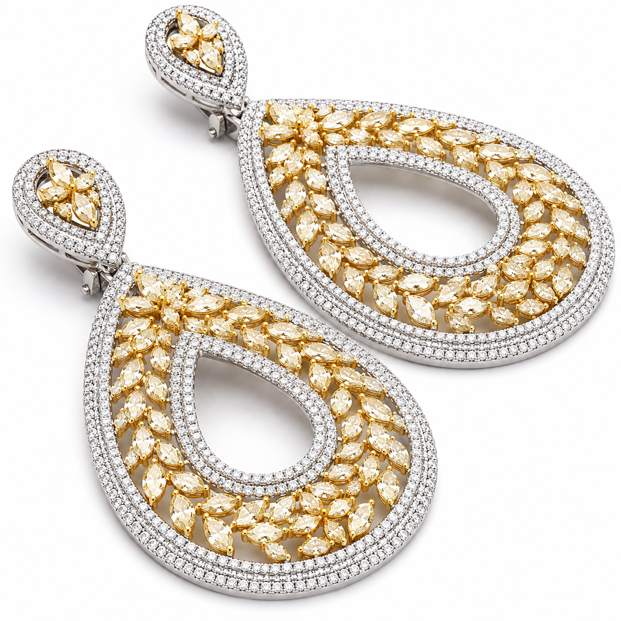 White Gold Yellow Diamond Earrings