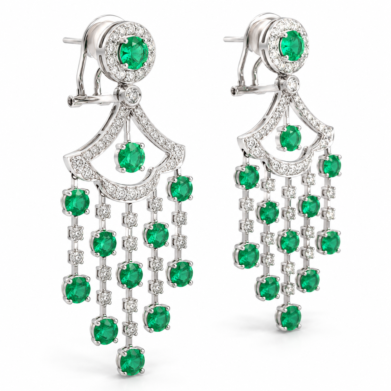 White Gold Diamond and Emerald Earrings