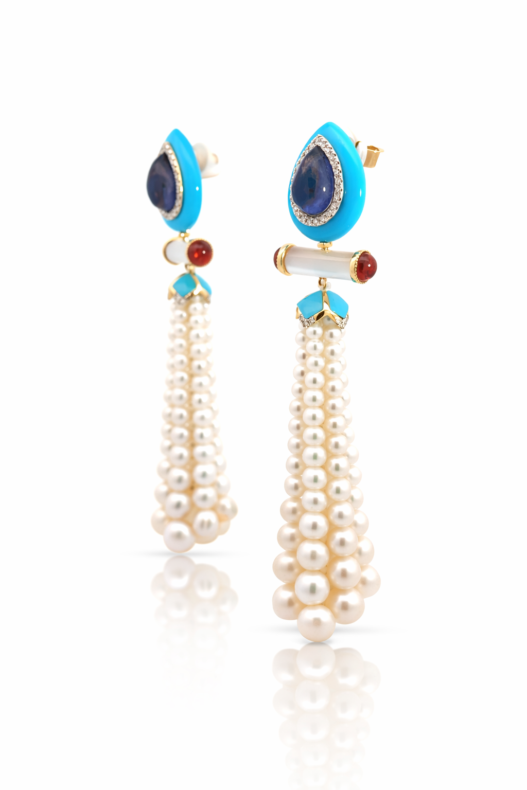 Turquoise, Mother of pearl and Diamond Earrings