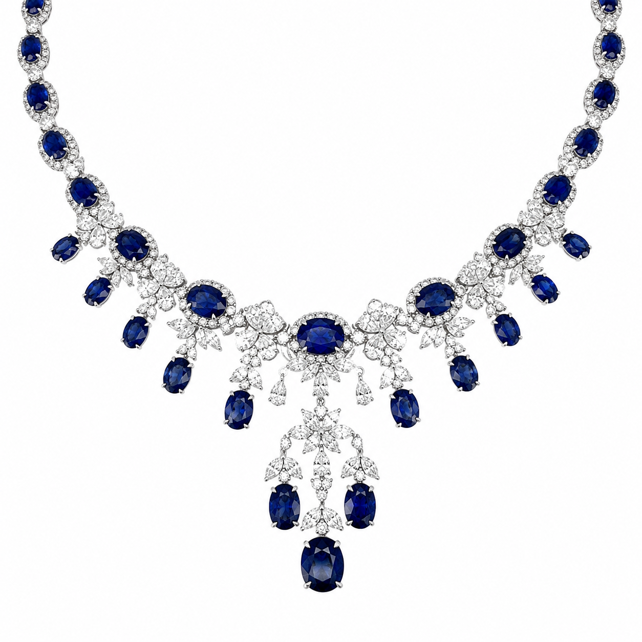 White Gold Sapphire and Diamond Necklace