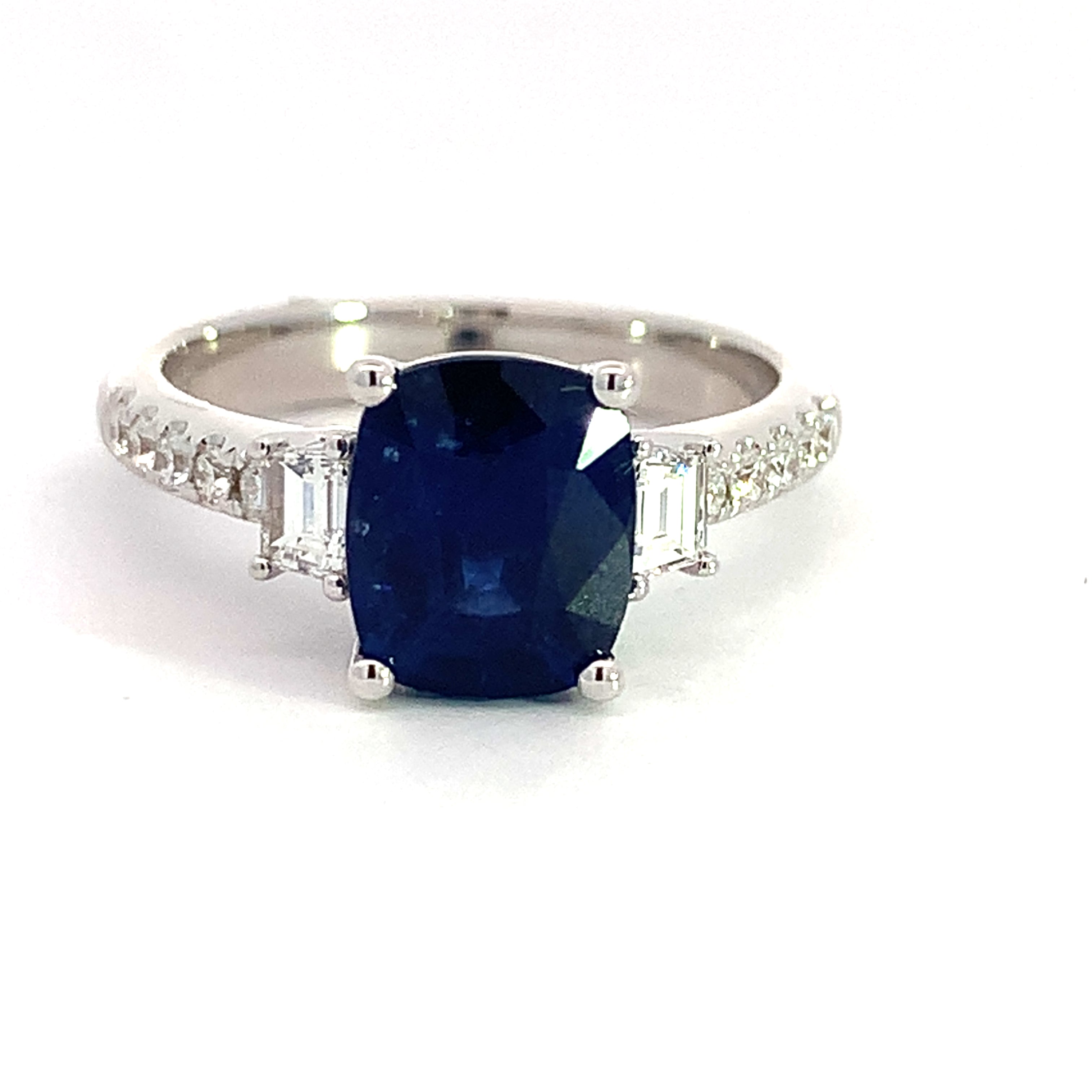 White Gold Ring with Diamond, Sapphire Stones