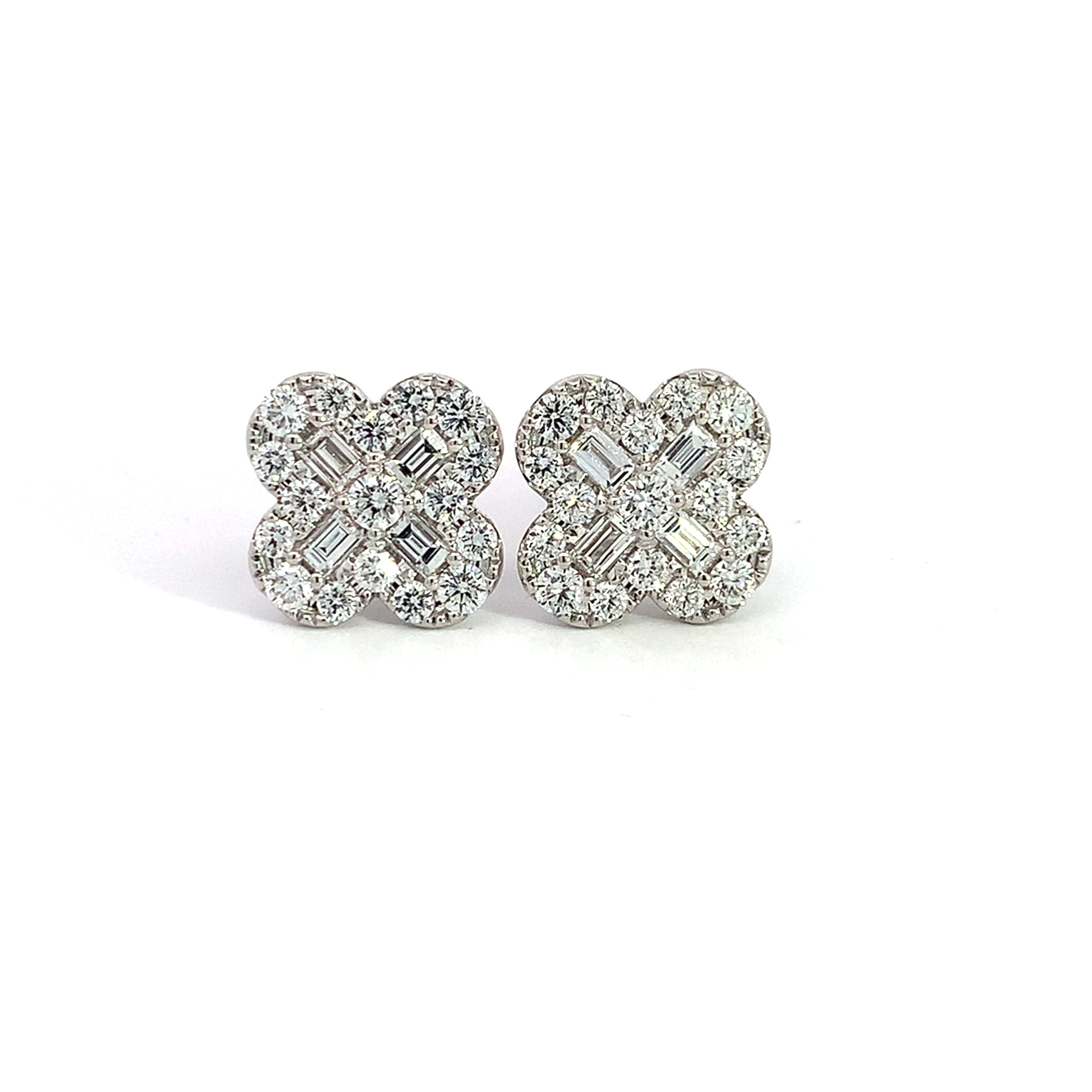 White Gold Stud Earrings with Diamond Only Stones