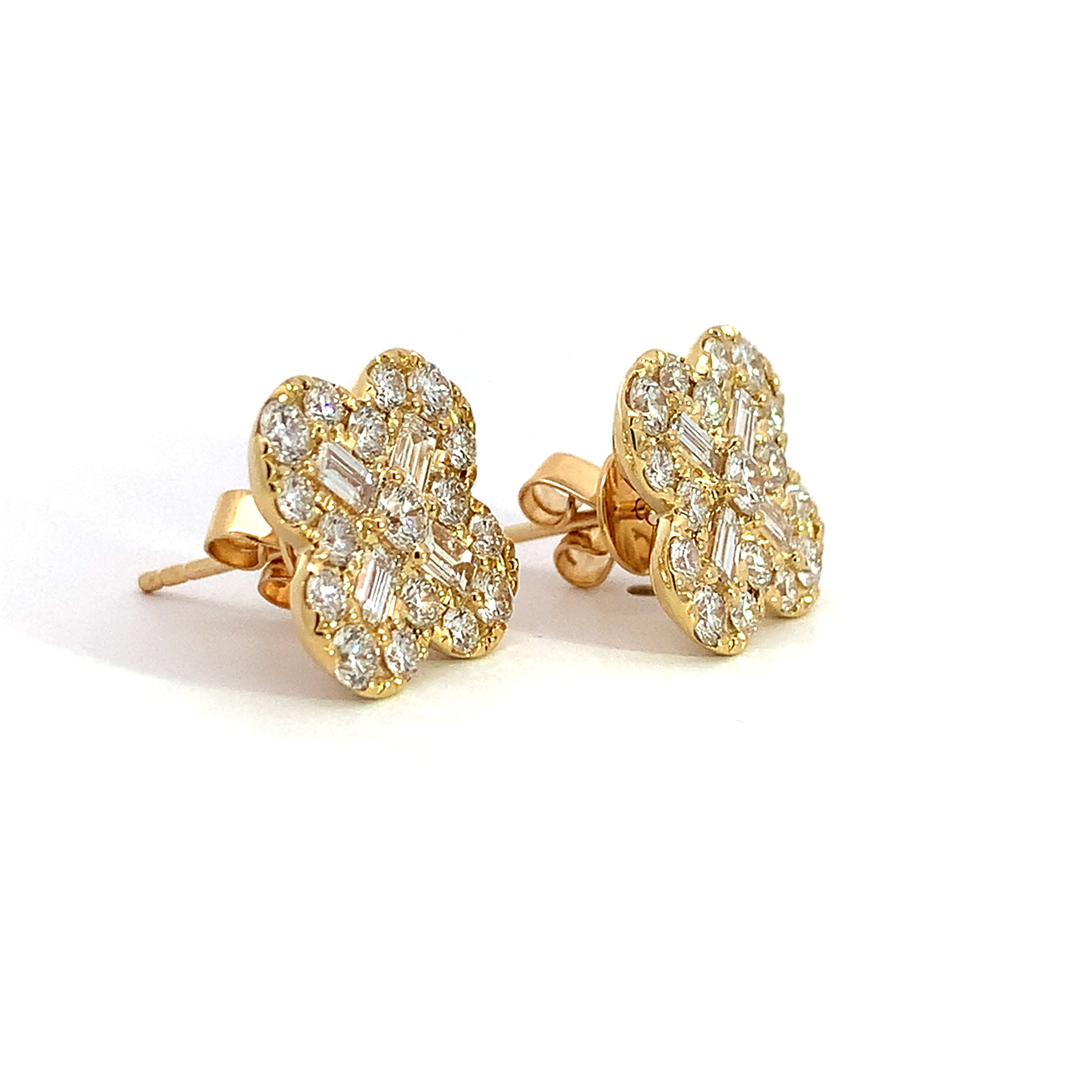 Yellow Gold Stud Earrings with Diamond Only Stones