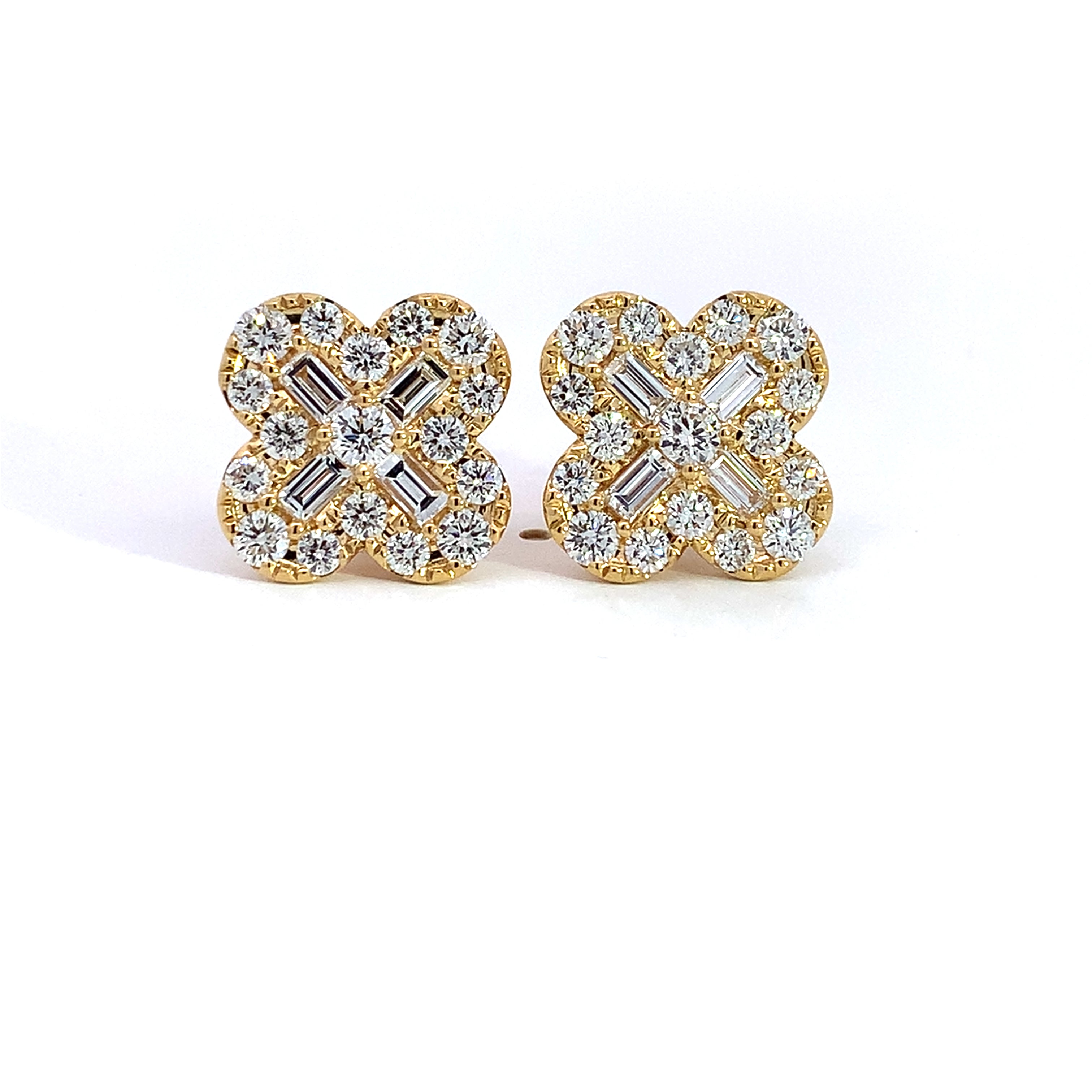 Yellow Gold Stud Earrings with Diamond Only Stones
