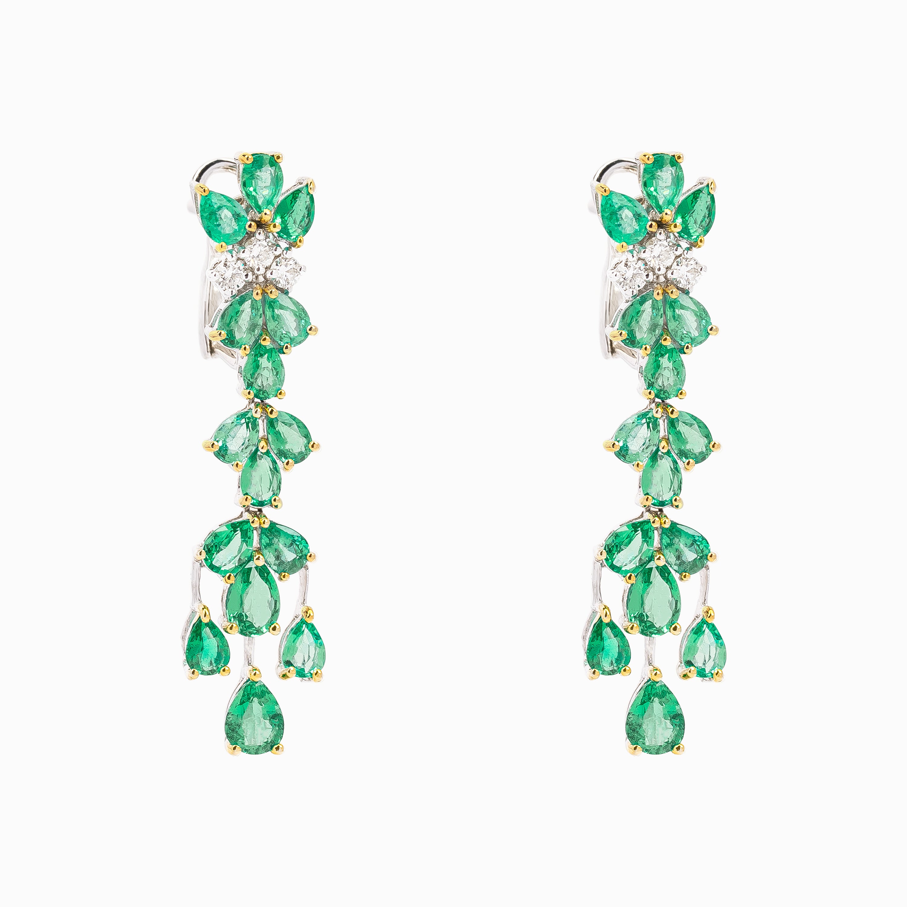White Gold Drop Earrings with Diamond, Emerald Stones