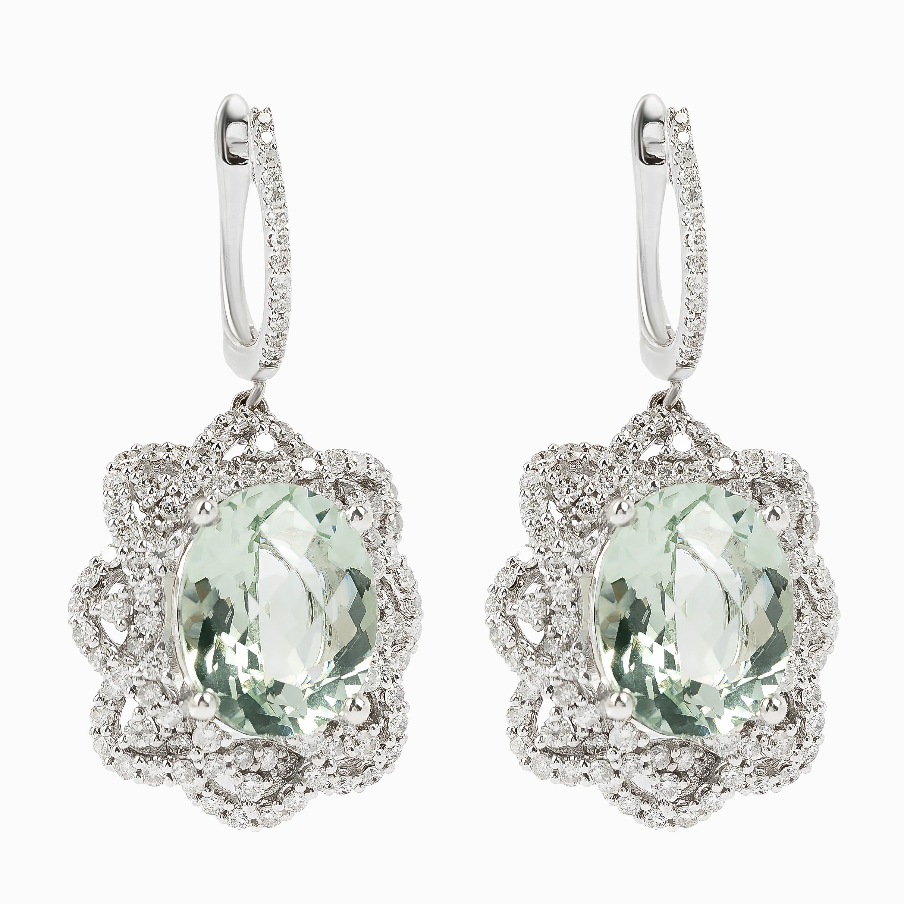 White Gold Drop Earrings with Amethyst, Diamond Stones