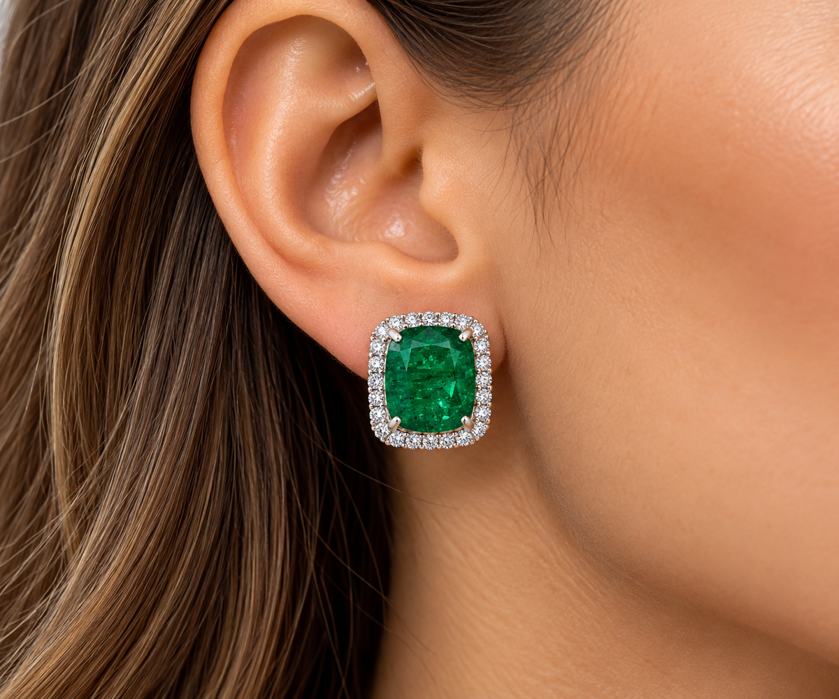 White Gold Emerald and Diamond Earrings