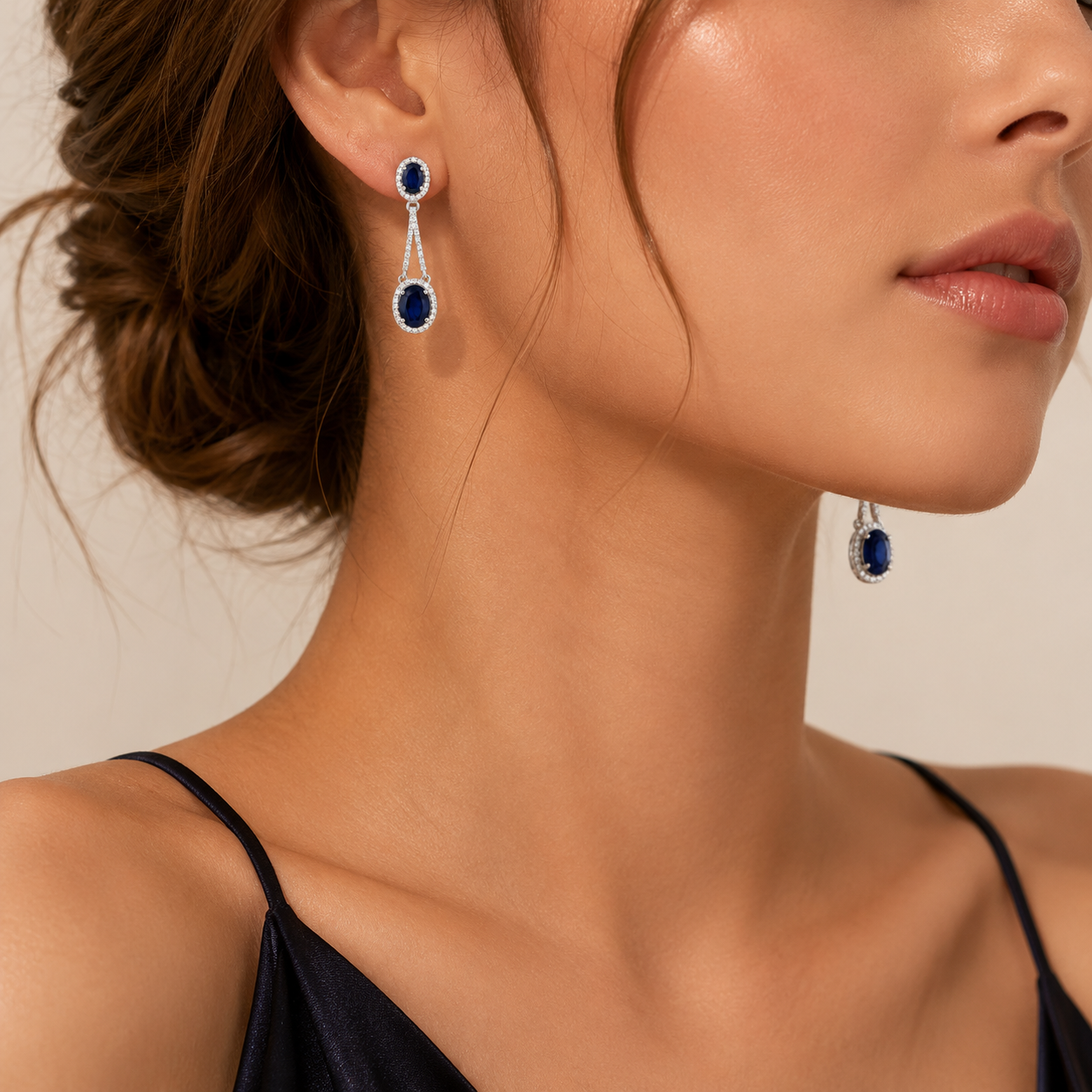 White Gold Sapphire and Diamond Earrings