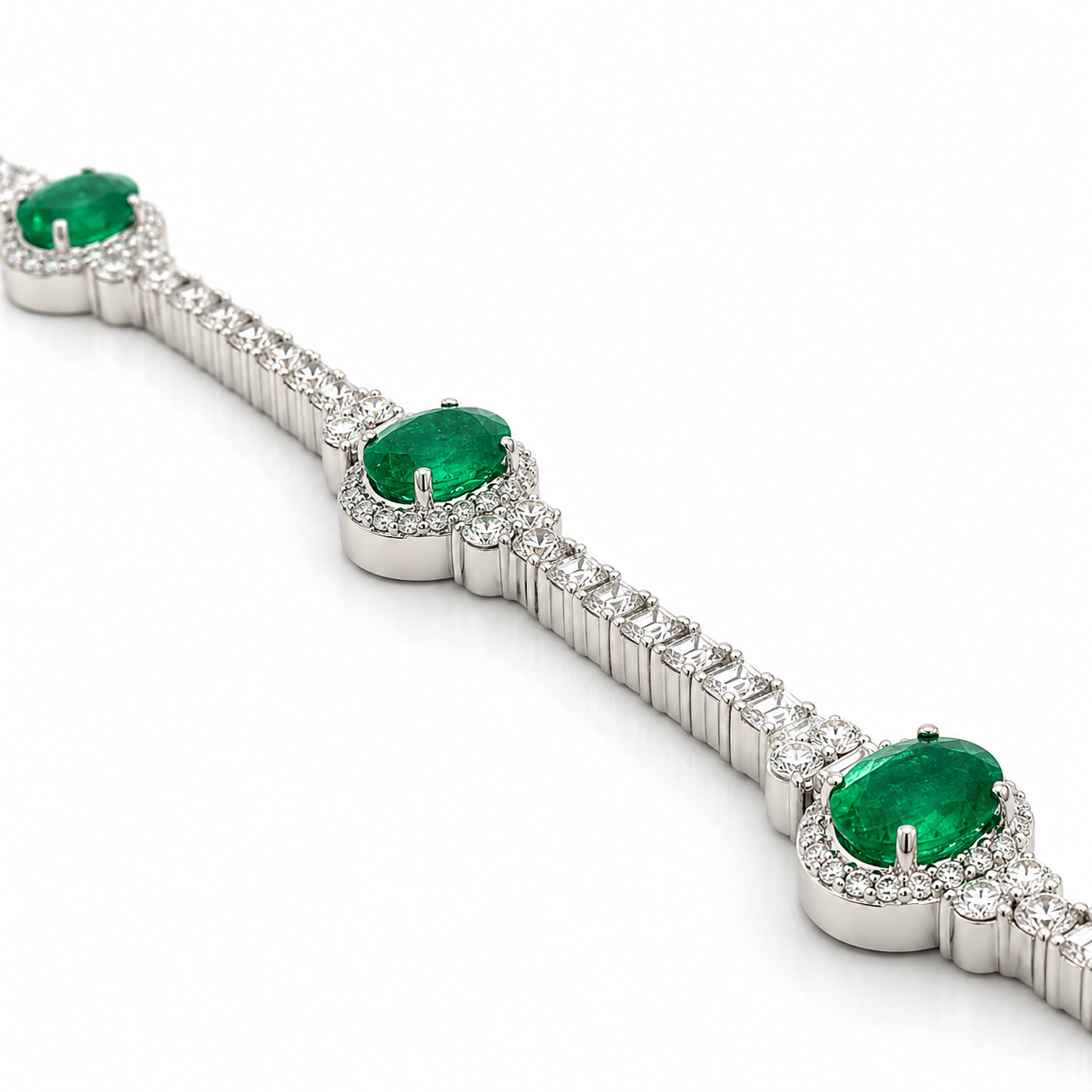 White Gold Emerald and Diamond Bracelet