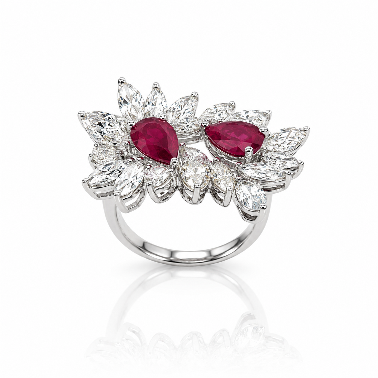 White Gold Diamond and Ruby Ring