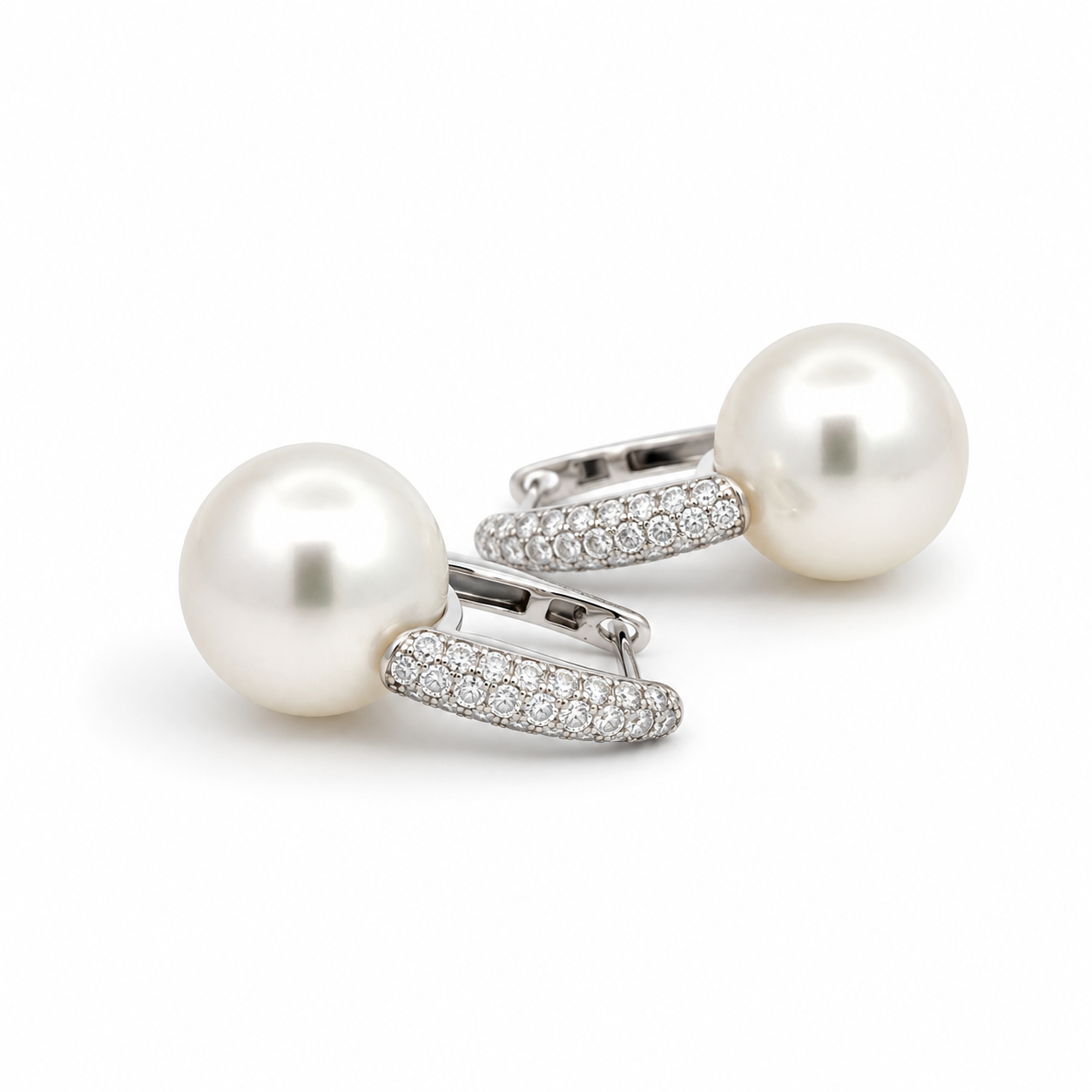 White Gold Pearl and Diamond Earrings