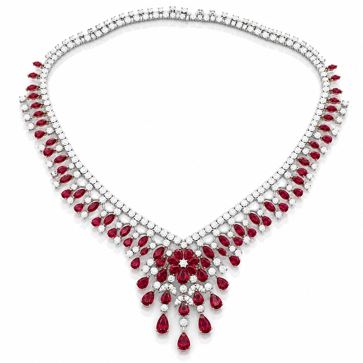 White Gold Ruby and Diamond Necklace
