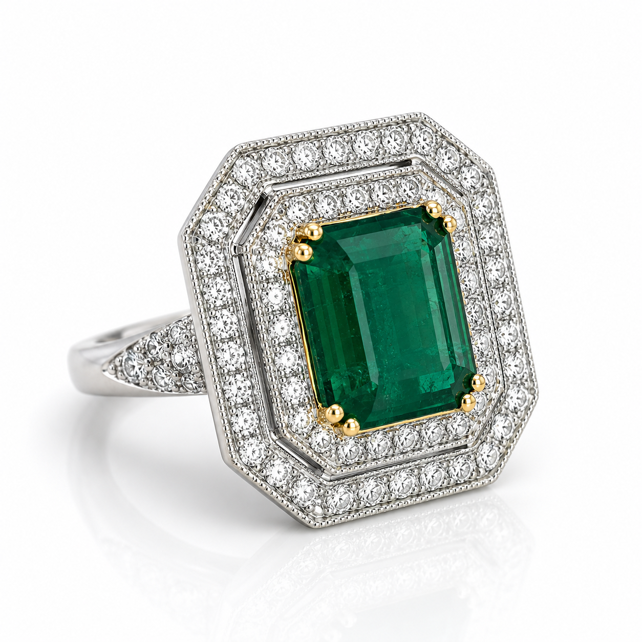 White Gold Emerald and Diamond Ring