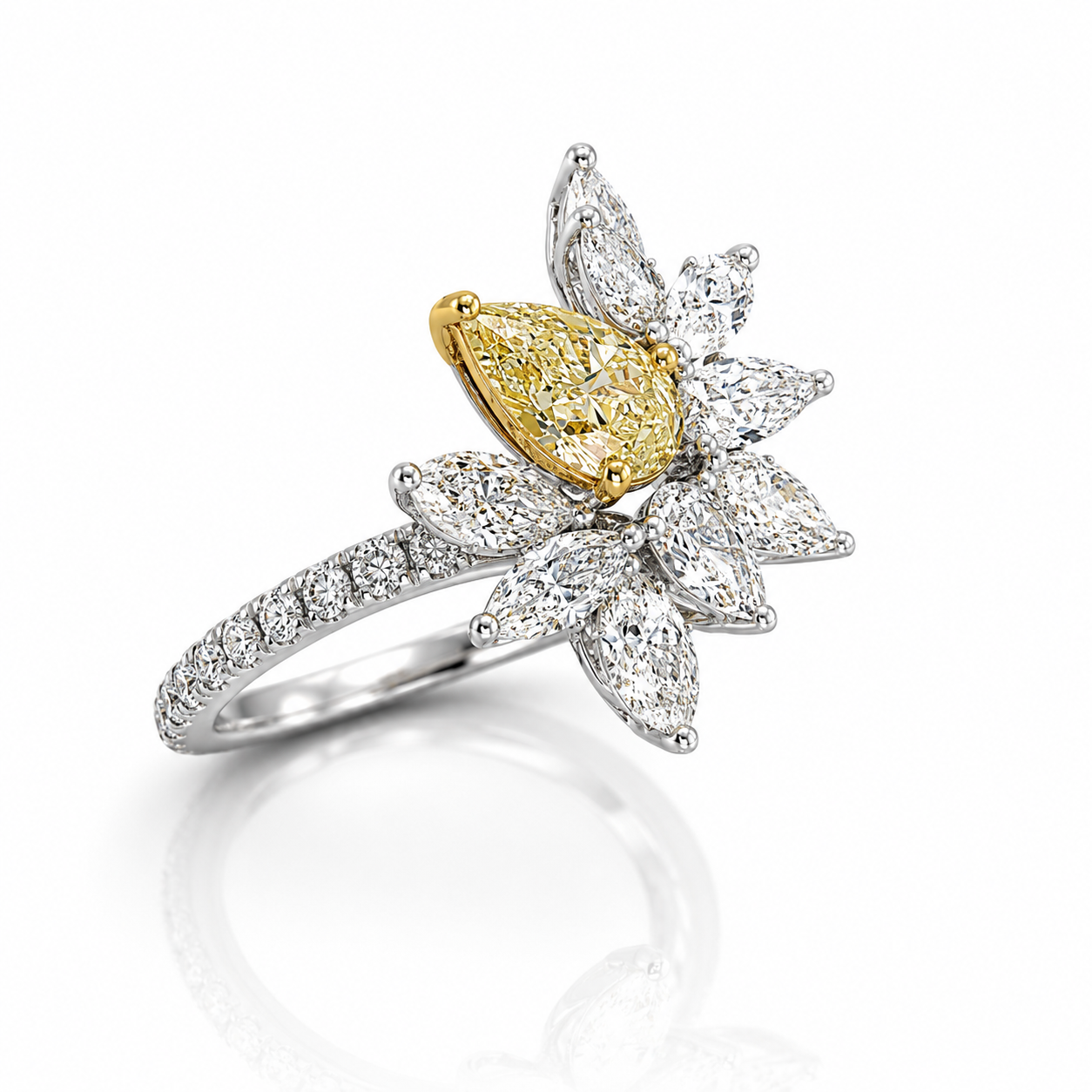 White Gold Yellow and White Diamond Ring