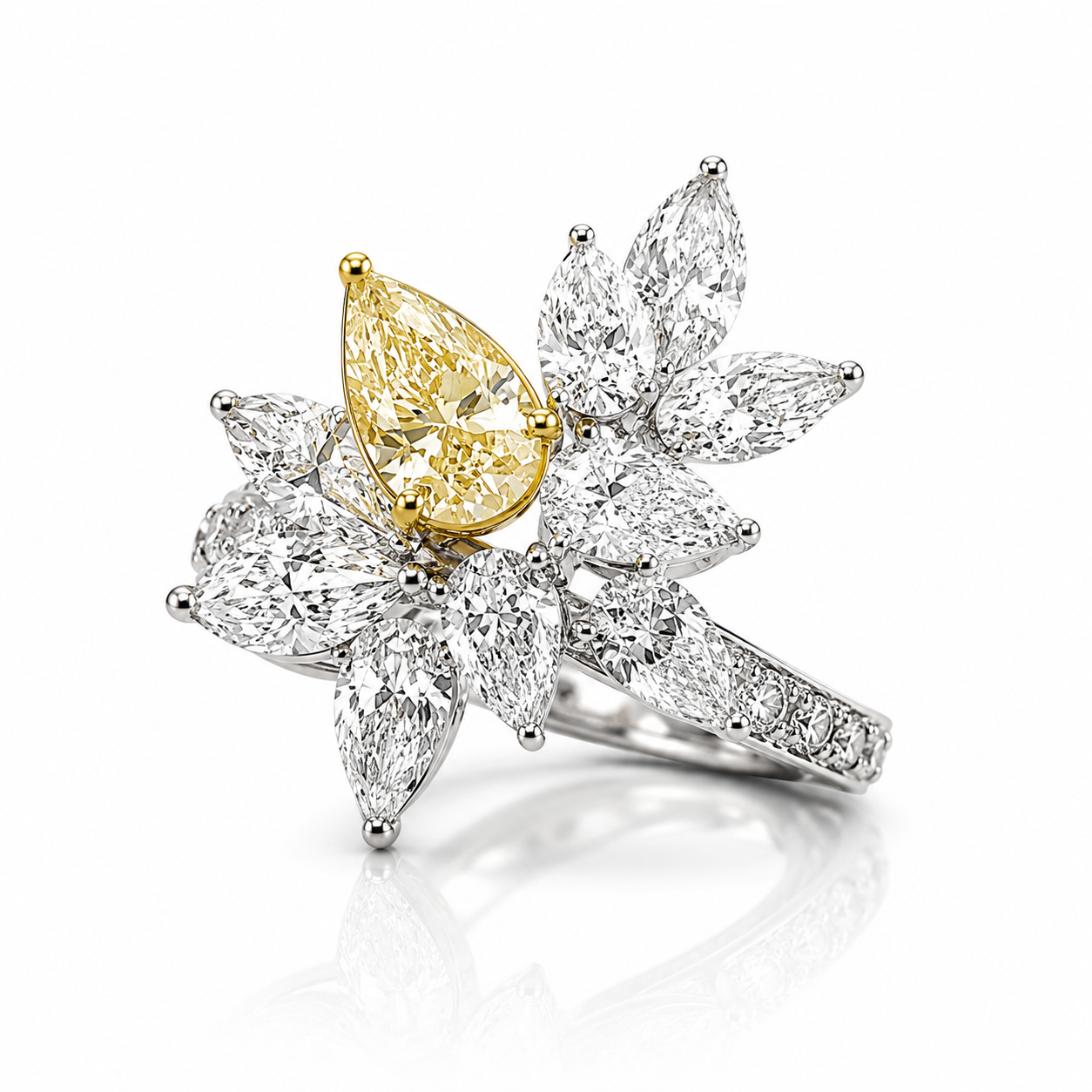 White Gold Yellow and White Diamond Ring