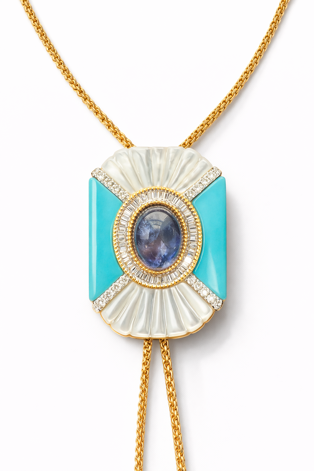 Turquoise, Mother of pearl and Diamond Necklace