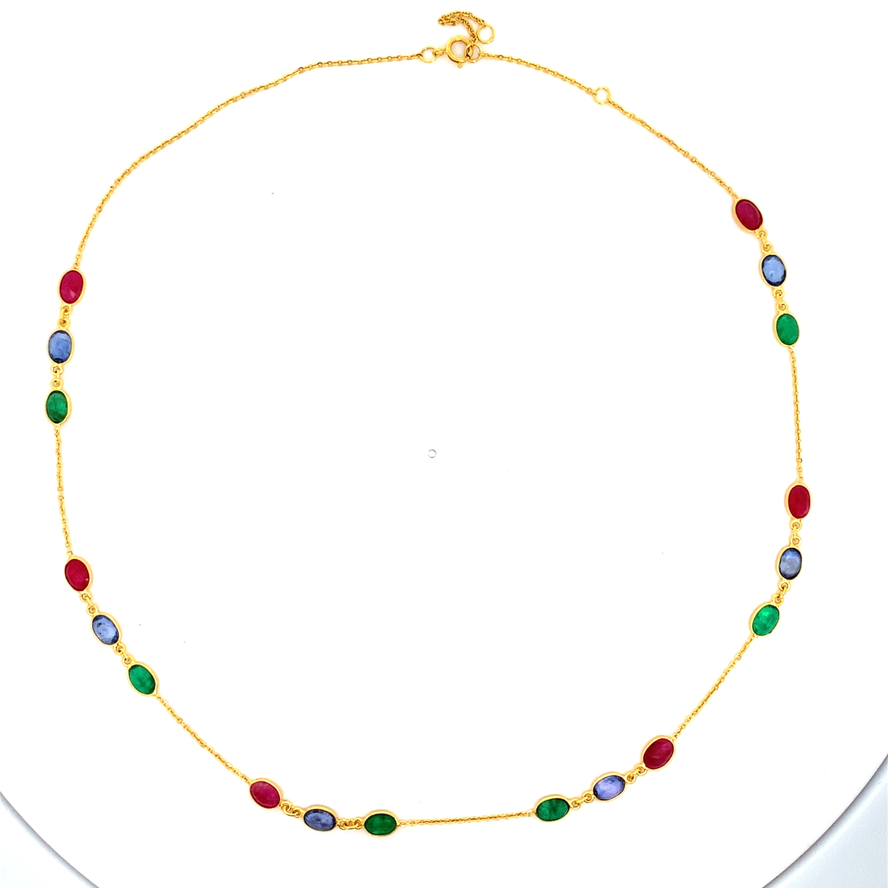 Yellow Gold Chain Necklace with Sapphire Stones
