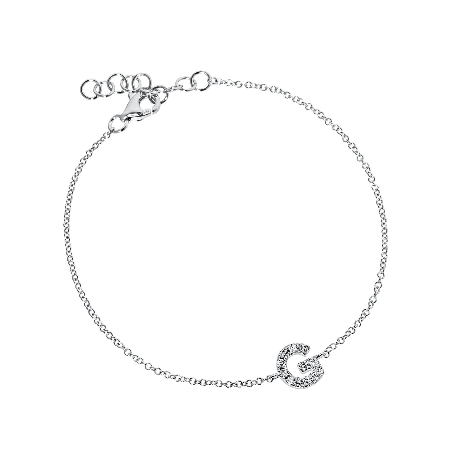 Letter G White Gold Initial Bracelet with Diamond Only Stones