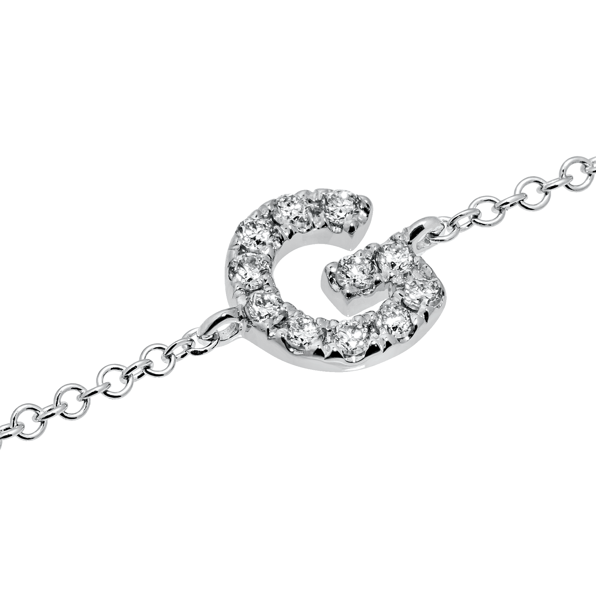 Letter G White Gold Initial Bracelet with Diamond Only Stones