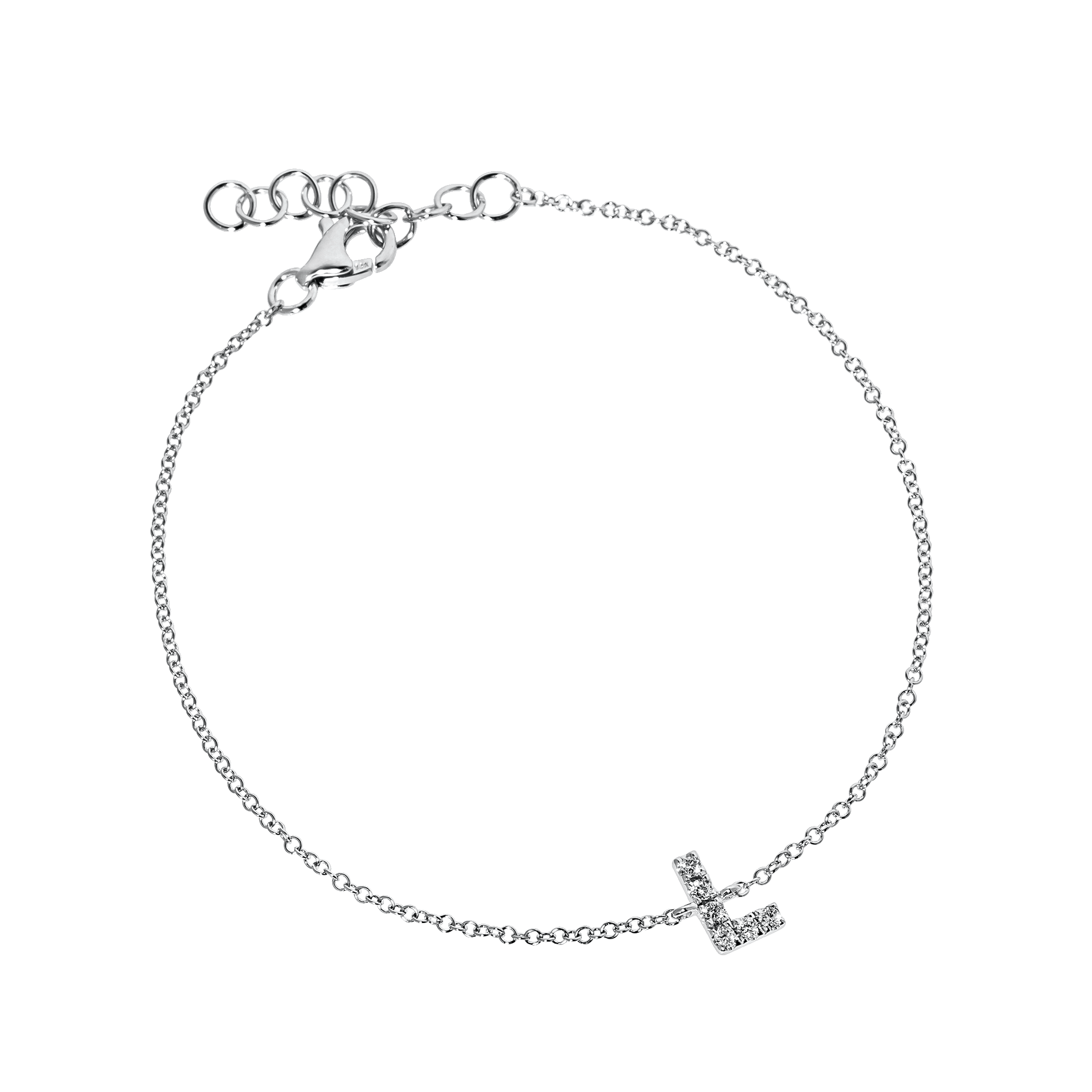 Letter L White Gold Initial Bracelet with Diamond Only Stones