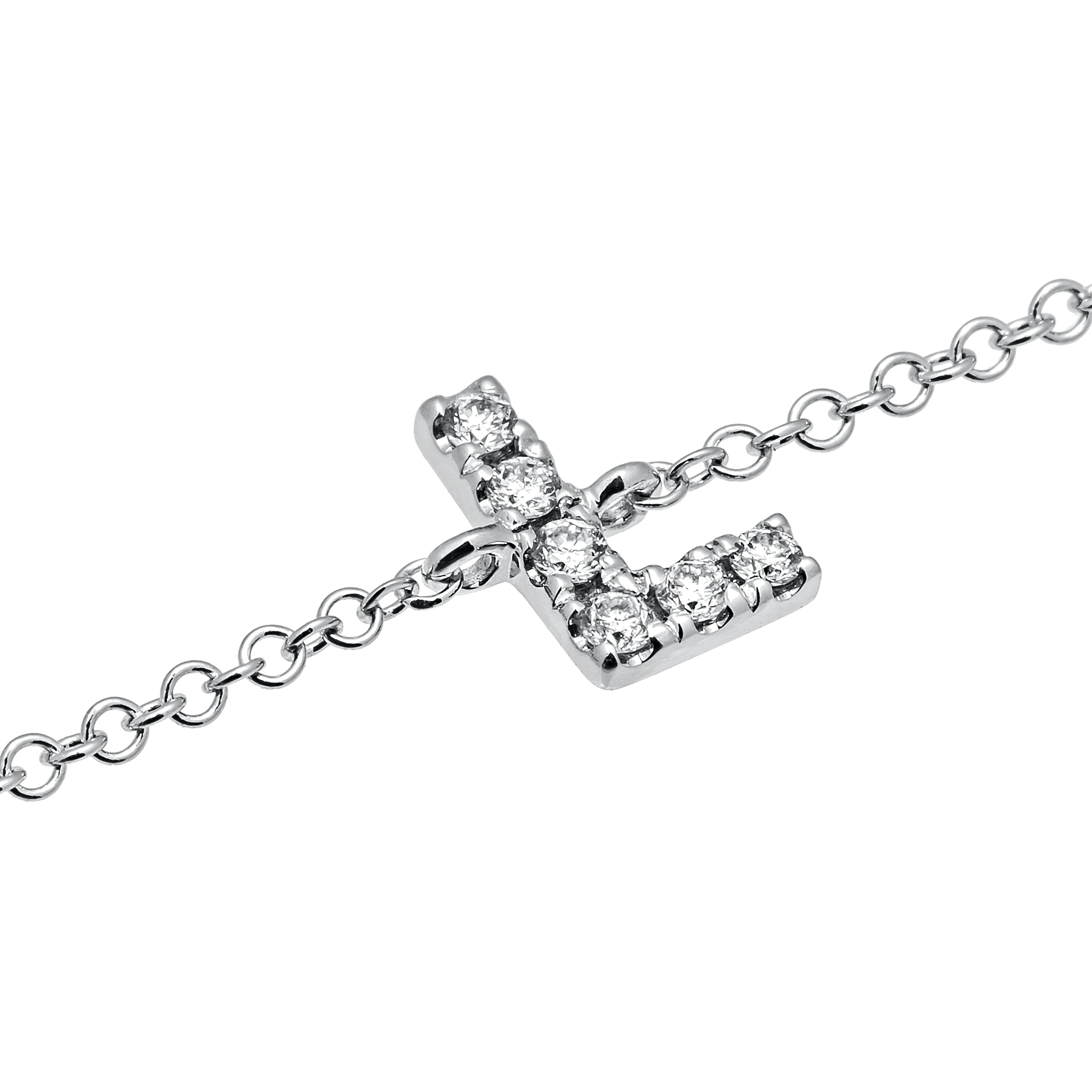 Letter L White Gold Initial Bracelet with Diamond Only Stones