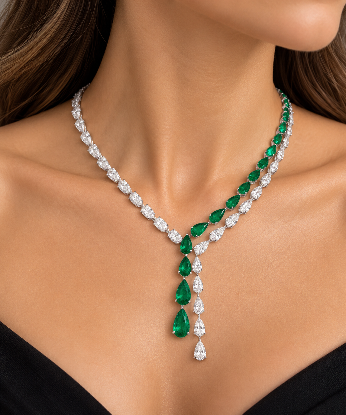 White Gold Emerald and Diamond Necklace