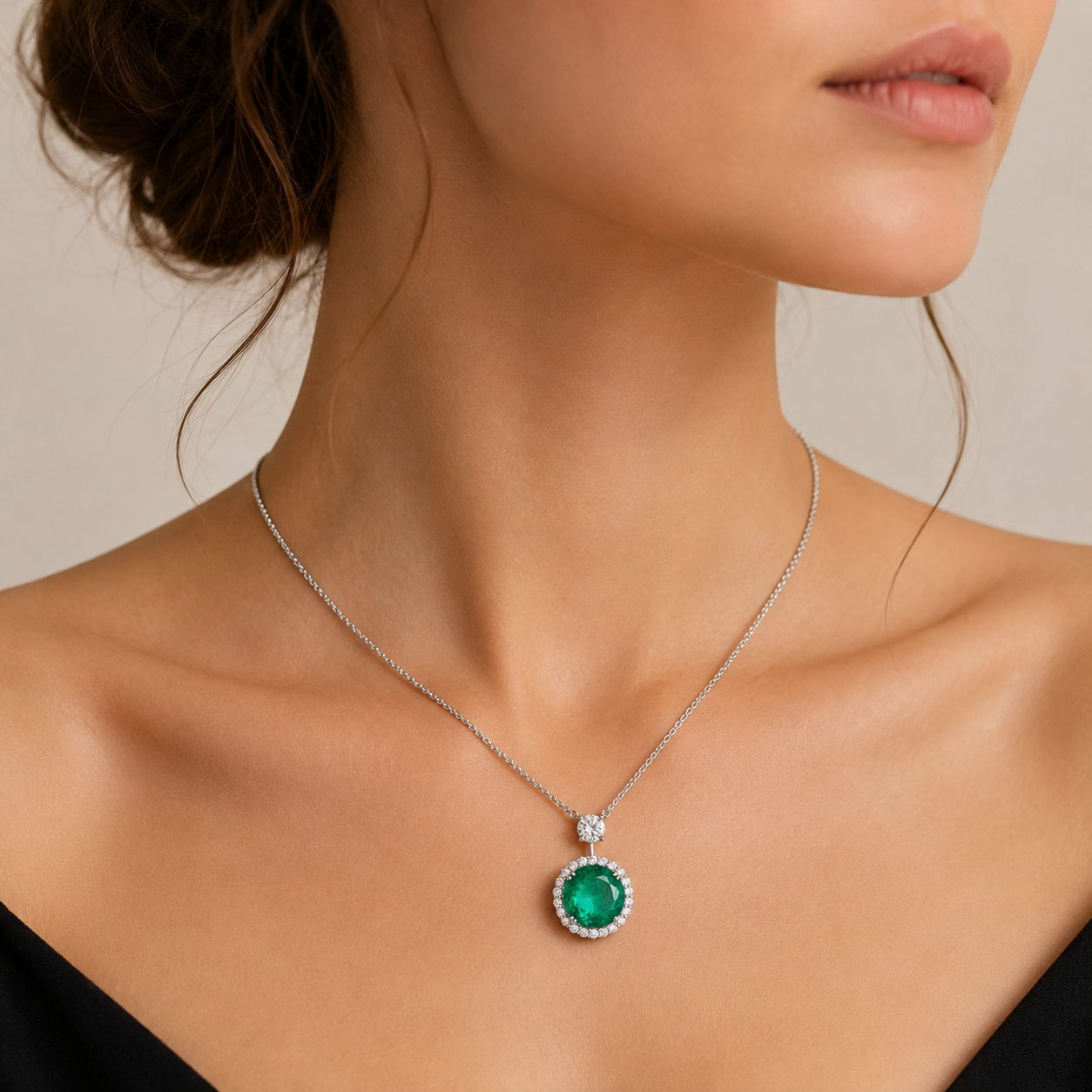 White Gold Emerald and Diamond Pendant