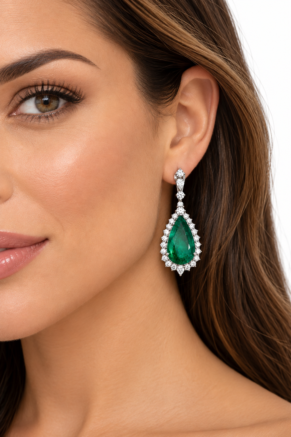 White Gold Emerald and Diamond Earrings
