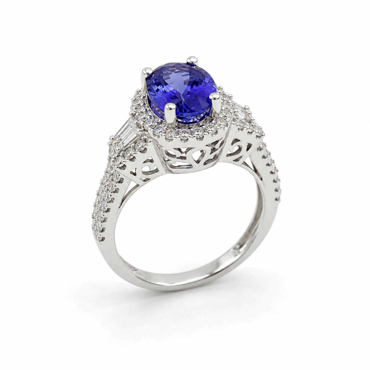 White Gold Tanzanite and Diamond Ring